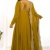NKB-40_MUSTARD_4.jpg Mustard Chanderi Roman Silk Anarkali Gown with Embroidered Dupatta