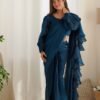 NKB-42TealBlue_3.jpg Blue Color Party Wear Pre-Wrapped Ruffle Saree