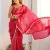 Premium Gold Crush Tissue Silk Ready-to-Wear Saree with Stitched Blouse