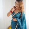 NKB-44TEALBLUE_3.jpg Luxurious Teal Blue Saree in Gold Crush Tissue Silk