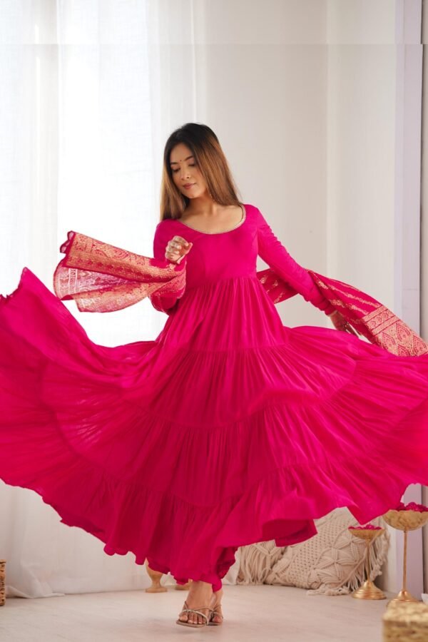 NKB-47PINK_6.jpg Elegant Roman Silk Chanderi Anarkali Suit Set with Banarasi Jacquard Dupatta