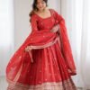 Rust Orange Crunchy Silk Anarkali Suit
