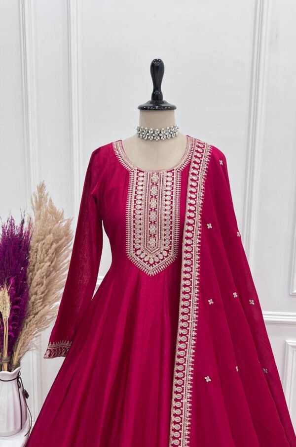 NKB-66DARKPINK_1.jpg Rani Pink Vichitra Silk Anarkali Gown
