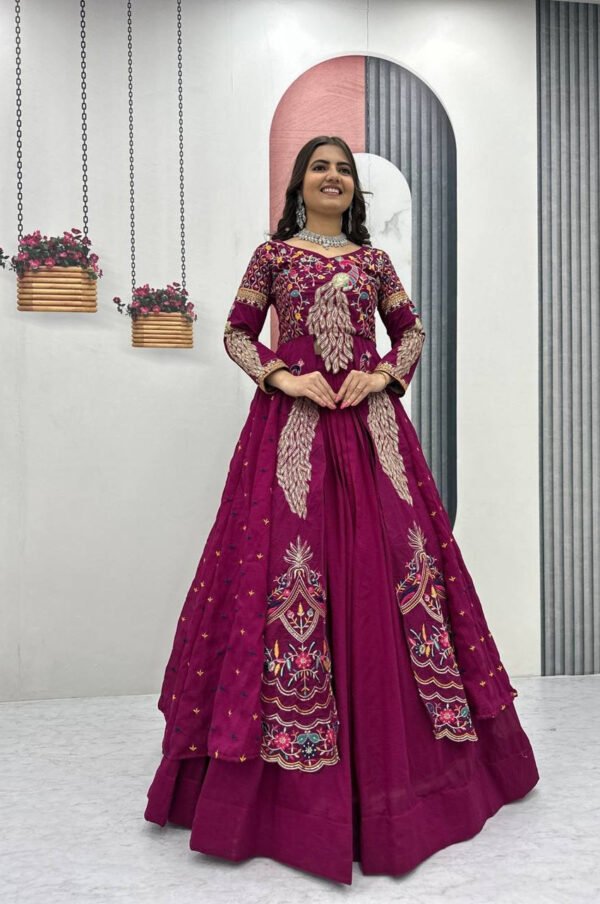 Pc-528_2_55b2aa52-94a7-41c6-9da7-8d9dd23d5587.jpg Tyrian Purple Crop Top Lehenga Set with Heavy Embroidery & Stylish Shrug Look