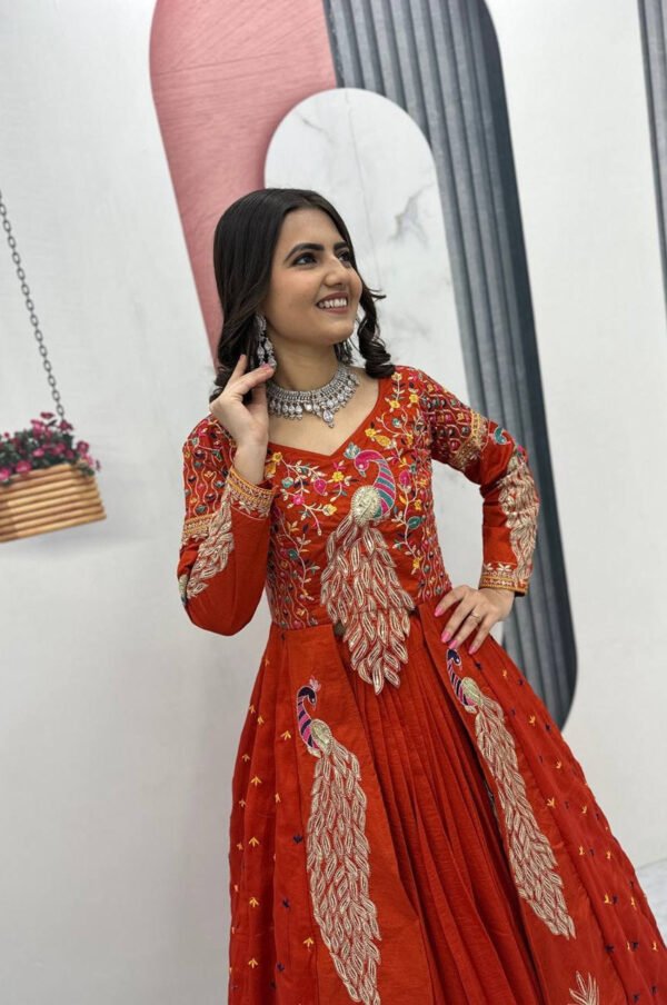 Pc-528_3_b6903cea-47c2-4399-81a0-ece77966353b.jpg Orange Crop Top Lehenga Set with Heavy Embroidery & Stylish Shrug Look