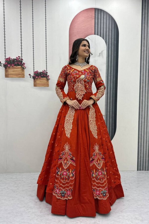 Pc-528_5_3d33743f-637b-45ce-8cd6-790cc8927b0e.jpg Orange Crop Top Lehenga Set with Heavy Embroidery & Stylish Shrug Look