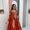 Pc-528_6_1bf2bfee-71ce-406d-8fc7-a61644e8cb68.jpg Orange Crop Top Lehenga Set with Heavy Embroidery & Stylish Shrug Look
