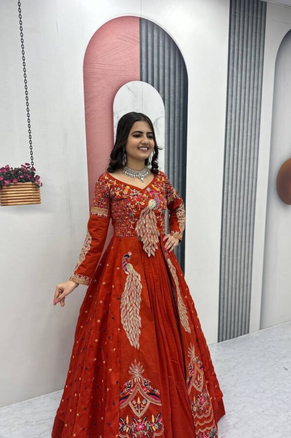 Pc-528_6_1bf2bfee-71ce-406d-8fc7-a61644e8cb68.jpg Orange Crop Top Lehenga Set with Heavy Embroidery & Stylish Shrug Look