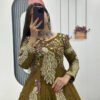 Mustard Green Crop Top Lehenga with Embroidered Shrug