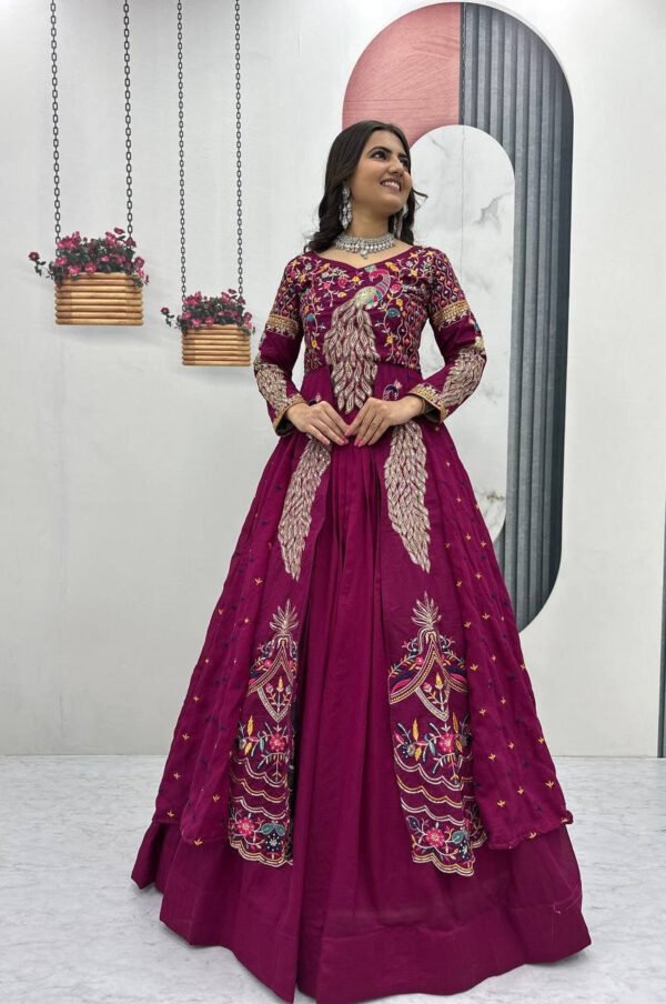 Pc-528_7_957fd3bc-8a54-4515-addf-eed5226fea06.jpg Tyrian Purple Crop Top Lehenga Set with Heavy Embroidery & Stylish Shrug Look