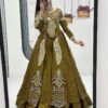 Mustard Green Crop Top Lehenga with Embroidered Shrug