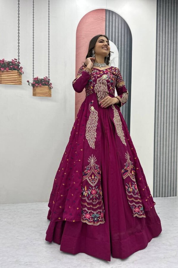 Pc-528_8_7bde7d06-ff65-4185-b5a4-e04f2c386d8c.jpg Tyrian Purple Crop Top Lehenga Set with Heavy Embroidery & Stylish Shrug Look