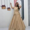 Dark Tan Crunchy Silk Lehenga Set with 3.5 Meter Flair & Heavy Sequins Jacket