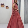 Dusky Red Crunchy Silk Lehenga Set with 3.5 Meter Flair & Heavy Sequins Jacket
