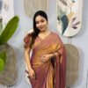 Copper Color Space Silk Gown Saree with Beads Lace & Dupatta