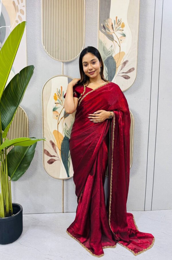 SG-239_20.jpg Arabian Red Space Silk Gown Saree with Beads Lace & Dupatta