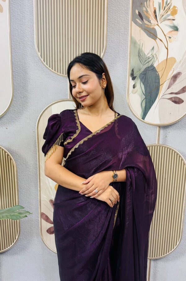 SG-239_23.jpg Purple Space Silk Gown Saree with Beads Lace & Dupatta