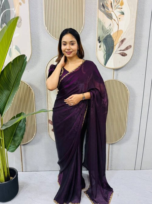 SG-239_24.jpg Purple Space Silk Gown Saree with Beads Lace & Dupatta
