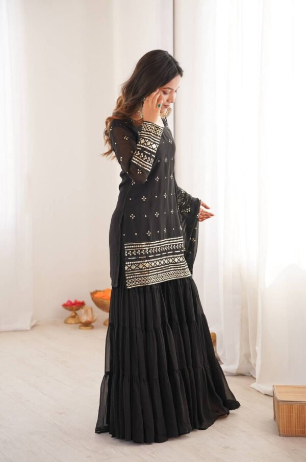 SRK-5317BLACK_2.jpg Black Sequin Work Ruffle Sharara Suit Set