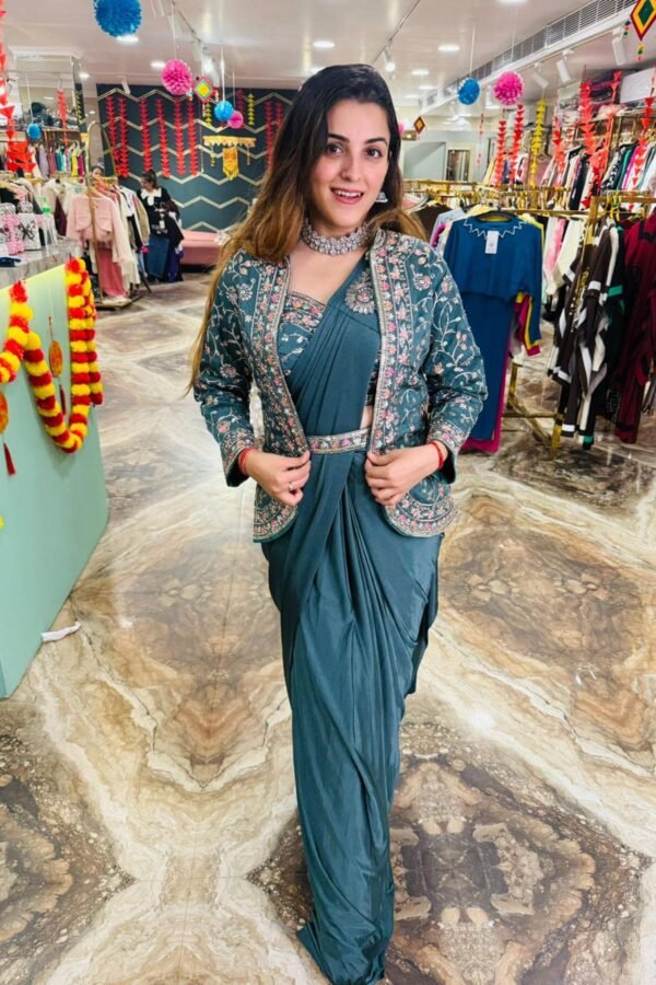 SST-1078_6_1a09f56b-1df2-42d6-97c0-5dcb61cb3e42.jpg Steel Blue Rangoli Silk Ready-to-Wear Saree with Embroidered Blouse, Koti