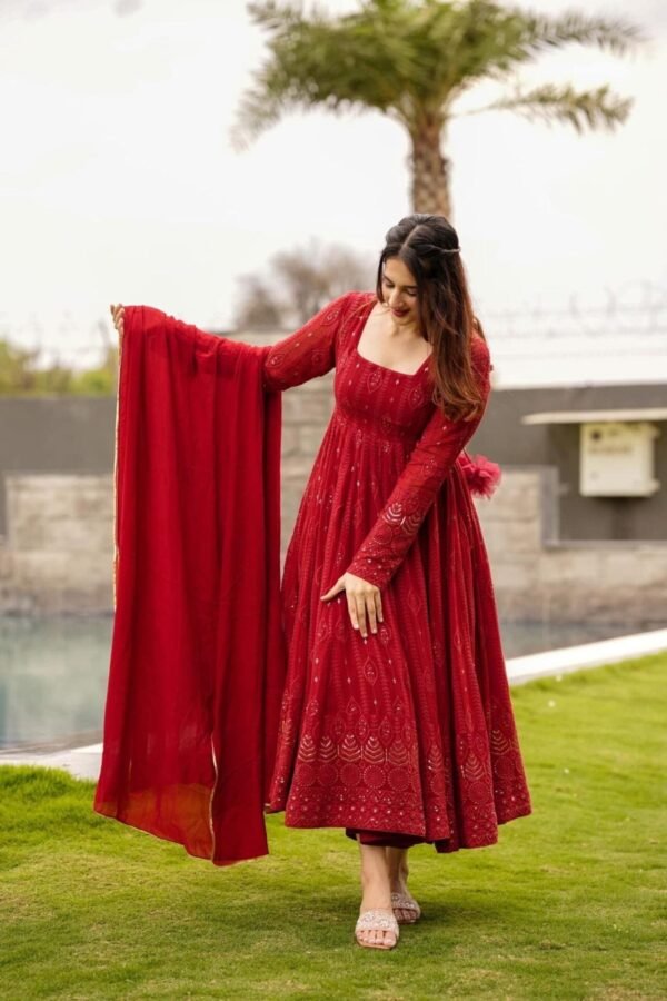 STD-101_5.jpg Maroon Anarkali Suit Set: Embroidered & Georgette Fabric