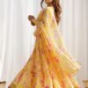 kb-268yellow_2.jpg Yellow Floral Print Fox Georgette Anarkali Suit Set