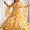 kb-268yellow_3.jpg Yellow Floral Print Fox Georgette Anarkali Suit Set