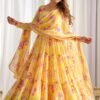 kb-268yellow_4.jpg Yellow Floral Print Fox Georgette Anarkali Suit Set